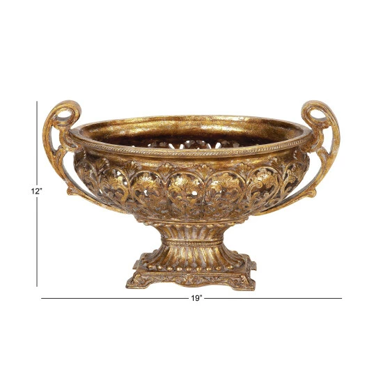 Flash Sale 😉 Studio 350 Gold Polystone Traditional Decorative Bowl 12 X 19 X 10 - 12x19x10 😍 - Image 8