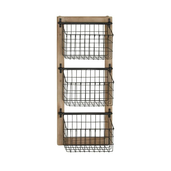 Coupon ๐งจ Studio 350 Black Iron Wood Vintage Farmhouse Basket Magazine Wall Rack Storage ๐ - Image 2