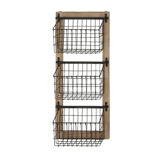 Coupon ๐งจ Studio 350 Black Iron Wood Vintage Farmhouse Basket Magazine Wall Rack Storage ๐ - Image 3