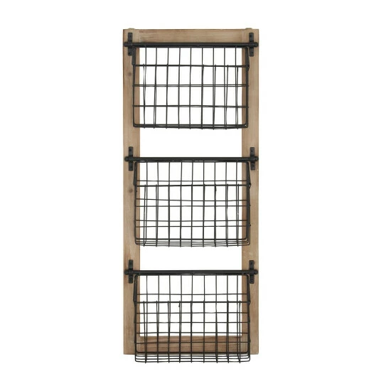 Coupon ๐งจ Studio 350 Black Iron Wood Vintage Farmhouse Basket Magazine Wall Rack Storage ๐ - Image 4