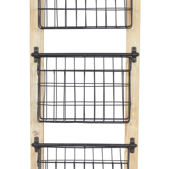 Coupon ๐งจ Studio 350 Black Iron Wood Vintage Farmhouse Basket Magazine Wall Rack Storage ๐ - Image 5