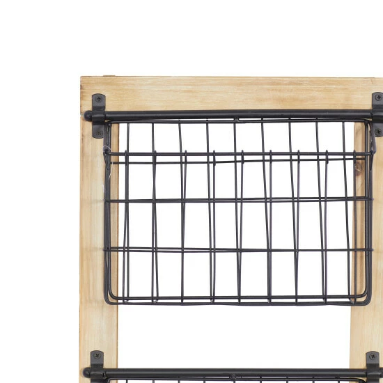 Coupon ๐งจ Studio 350 Black Iron Wood Vintage Farmhouse Basket Magazine Wall Rack Storage ๐ - Image 6