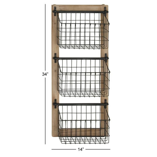 Coupon ๐งจ Studio 350 Black Iron Wood Vintage Farmhouse Basket Magazine Wall Rack Storage ๐ - Image 8