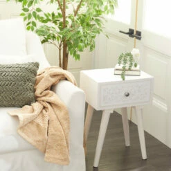 Discount 👍 Studio 350 White Or Grey Wood Vintage Farmhouse Accent Side End Table With Drawer - 16 X 13 X 24 🎉