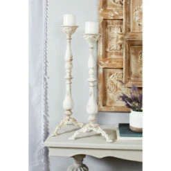 Budget 👏 Studio 350 Vintage White Metal Candle Holders With Turned Columns And Tripod Bases Set Of 2 12 X 33 12 X 30 - 12 X 12 X 33 ✔️