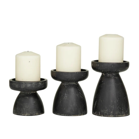 Deals 🎉 Studio 350 Wood Traditional Candle Holder ( Set Of 3) - S/3 6", 5", 4"H White 🔔 - Image 2