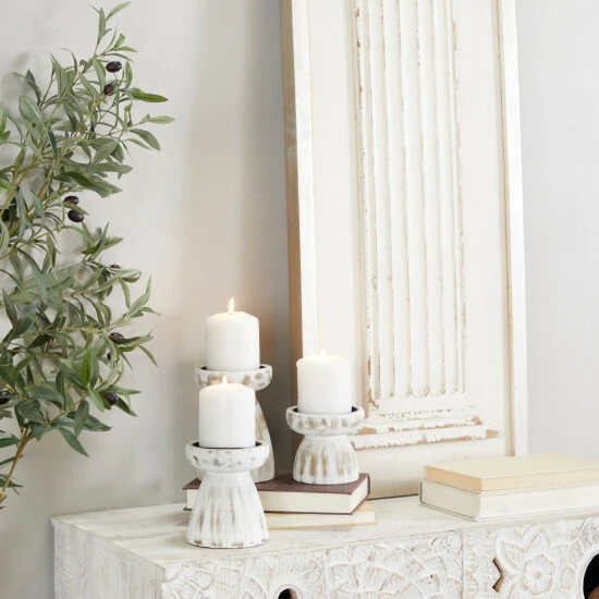 Deals 🎉 Studio 350 Wood Traditional Candle Holder ( Set Of 3) - S/3 6", 5", 4"H White 🔔 - Image 8