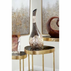 Discount ๐ฏ Studio 350 Large Gold Capiz Shell & Vervain Inlay Resin Bud Vase W/ Swan Neck 7" X 18" ๐