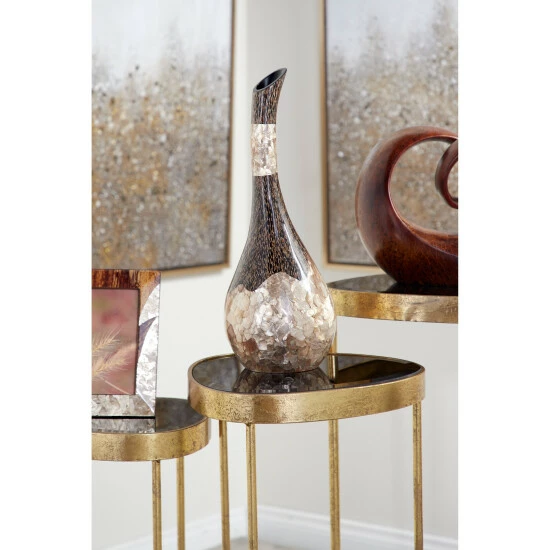 Discount 💯 Studio 350 Large Gold Capiz Shell & Vervain Inlay Resin Bud Vase W/ Swan Neck 7" X 18" 😉