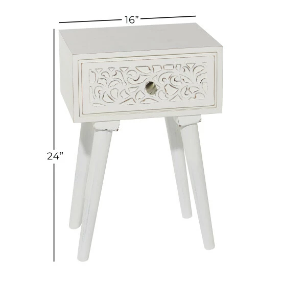 Discount 👍 Studio 350 White Or Grey Wood Vintage Farmhouse Accent Side End Table With Drawer - 16 X 13 X 24 🎉 - Image 7