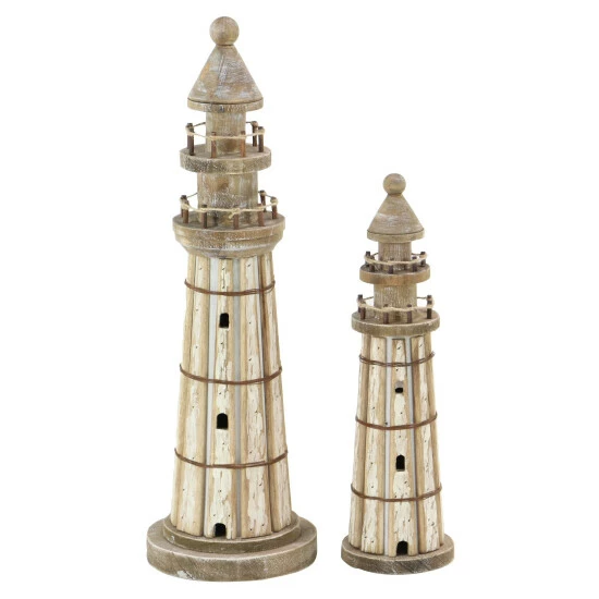 Deals 🔔 Studio 350 White Empress Wood Coastal Sculpture Light House (Set Of 2) - S/2 15", 20"H 😍 - Image 2