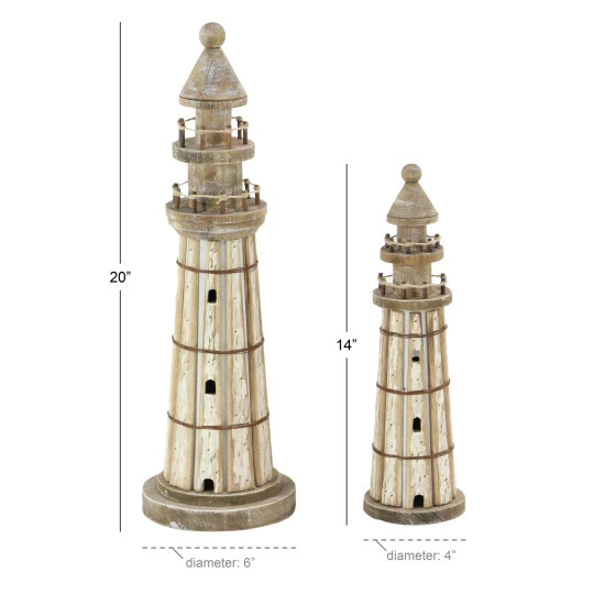 Deals 🔔 Studio 350 White Empress Wood Coastal Sculpture Light House (Set Of 2) - S/2 15", 20"H 😍 - Image 7