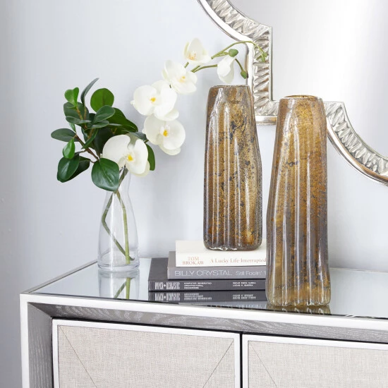 Best Sale 🥰 Studio 350 Brown Glass Contemporary Vase (Set Of 2) - 5 X 4 X 15 ✨