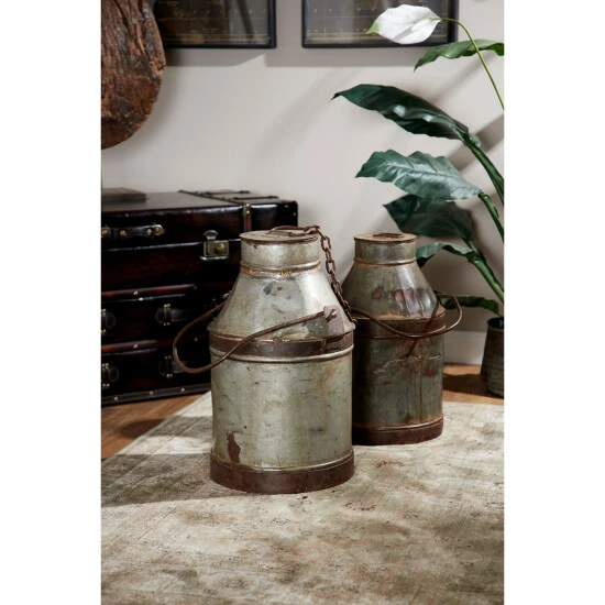 Coupon 👏 Studio 350 Antique Silver And Rusted Metal Milk Drum With Lid From India 11.5 X 19.5 - 12 X 12 X 20 🎁 - Image 2
