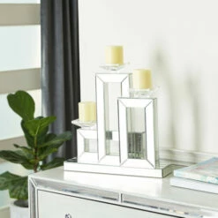 Best deal 🌟 Studio 350 Silver Wood Glam Candle Holder - 17 X 6 X 17 🎁