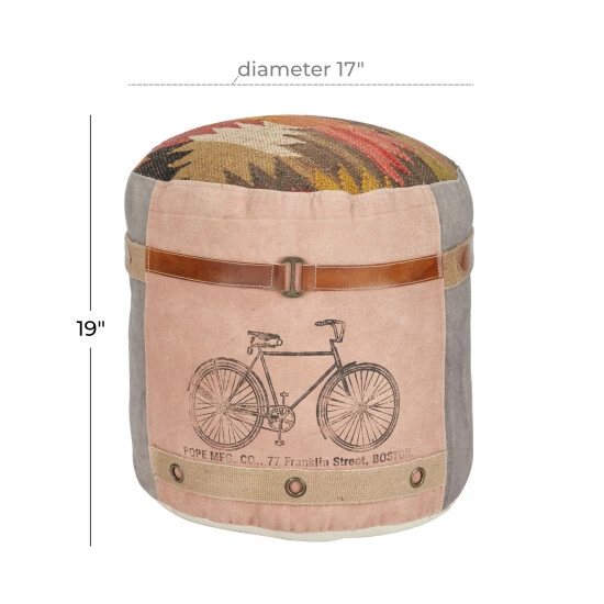 Hot Sale ✨ Studio 350 Multi Canvas Bohemian Pouf Boston 19 X 17 X 17 - 17 X 17 X 19Round 😉 - Image 6