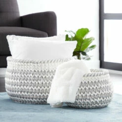 Hot Sale ❤️ Studio 350 Polyester Bohemian Storage Basket (Set Of 2) Grey 👏