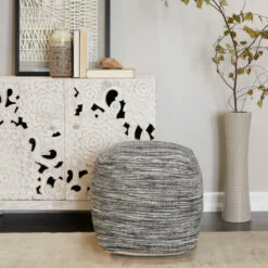 Discount 🥰 Studio 350 Polyester Bohemian Pouf Grey/white-horizontal 🛒
