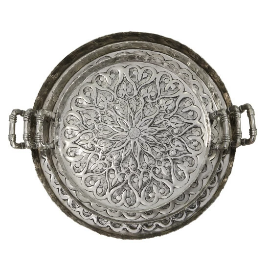 Flash Sale 😀 Studio 350 Silver Metal Traditional Tray (Set Of 3) - 16 X 14 X 3Round ⭐ - Image 3