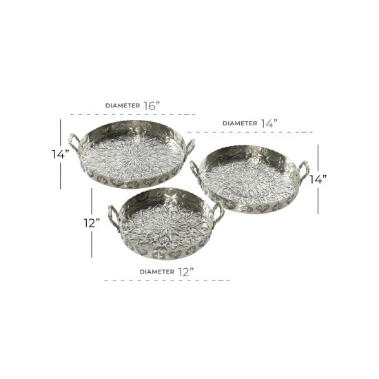 Flash Sale 😀 Studio 350 Silver Metal Traditional Tray (Set Of 3) - 16 X 14 X 3Round ⭐ - Image 6