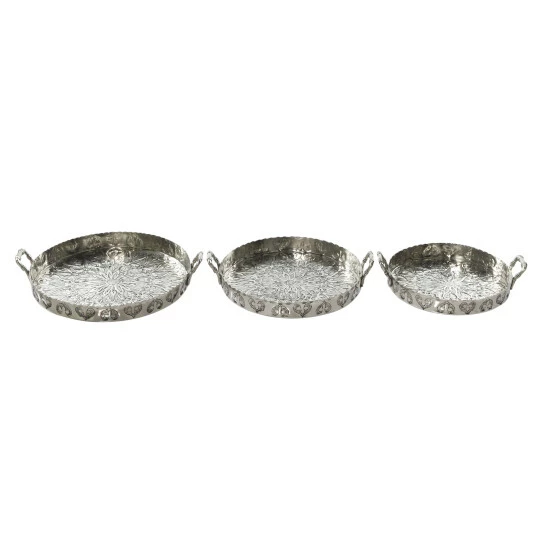 Flash Sale 😀 Studio 350 Silver Metal Traditional Tray (Set Of 3) - 16 X 14 X 3Round ⭐ - Image 7