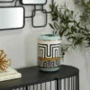 Outlet ⭐ Studio 350 Teal White Black Stoneware Modern Abstract Round Vase ⌛