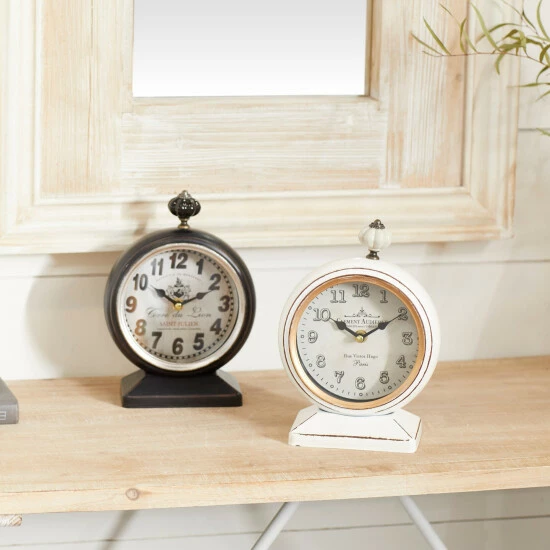 Best Sale ✔️ Studio 350 White Iron Vintage Clock No Theme (Set Of 2) - 6 X 3 X 9Round ❤️