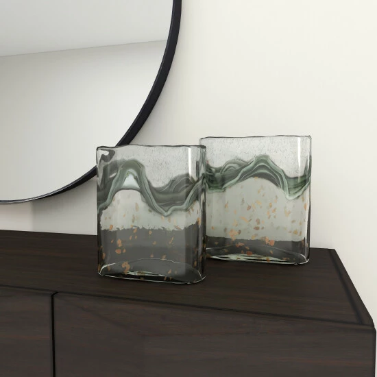 Deals 😀 Studio 350 Grey Glass Contemporary Vase (Set Of 2) - 8 X 3 X 9 🎉 - Image 3