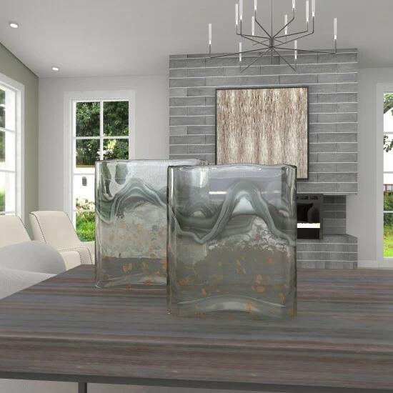 Deals 😀 Studio 350 Grey Glass Contemporary Vase (Set Of 2) - 8 X 3 X 9 🎉 - Image 4