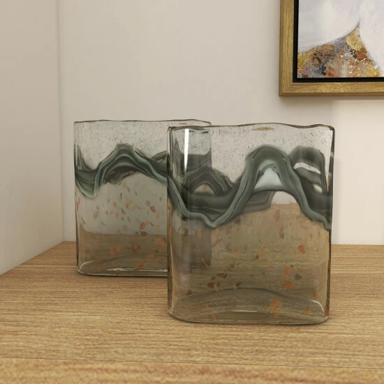 Deals 😀 Studio 350 Grey Glass Contemporary Vase (Set Of 2) - 8 X 3 X 9 🎉 - Image 6