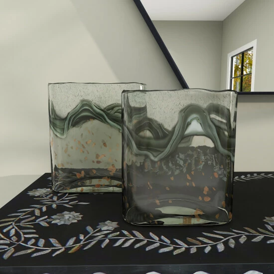 Deals 😀 Studio 350 Grey Glass Contemporary Vase (Set Of 2) - 8 X 3 X 9 🎉 - Image 7