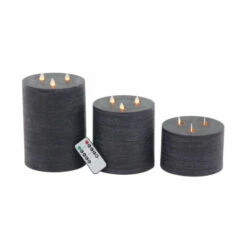 Brand new ๐ Studio 350 Modern Wax And Led Black Flicker Candles (Set Of 3) - S/3 4", 6", 8"H Brown ๐งจ