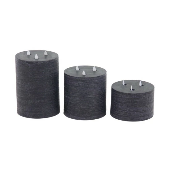 Brand new ๐ Studio 350 Modern Wax And Led Black Flicker Candles (Set Of 3) - S/3 4", 6", 8"H Brown ๐งจ - Image 2