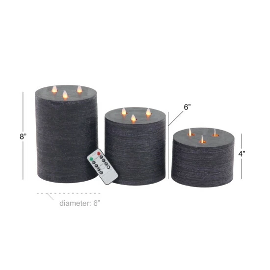Brand new ๐ Studio 350 Modern Wax And Led Black Flicker Candles (Set Of 3) - S/3 4", 6", 8"H Brown ๐งจ - Image 6
