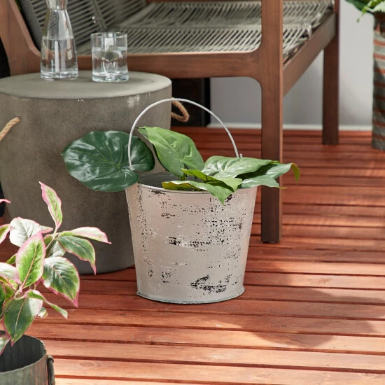 Cheapest ๐ Studio 350 Farmhouse Style Distressed White Metal Bucket Planter With Handle 11.5" X 10" ๐