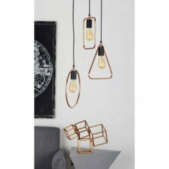 Hot Sale ❤️ Studio 350 Modern Metal Geometric-Shaped Tube Framed 3-Light Pendant With Bulbs Silver 😀