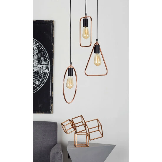 Hot Sale โค๏ธ Studio 350 Modern Metal Geometric-Shaped Tube Framed 3-Light Pendant With Bulbs Silver ๐