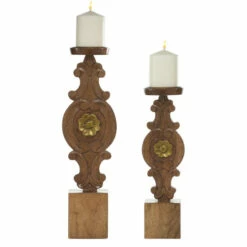 Top 10 ⌛ Studio 350 Brown Wood Natural Candle Holder Set Of 2 - 13 X 5 X 19 🌟