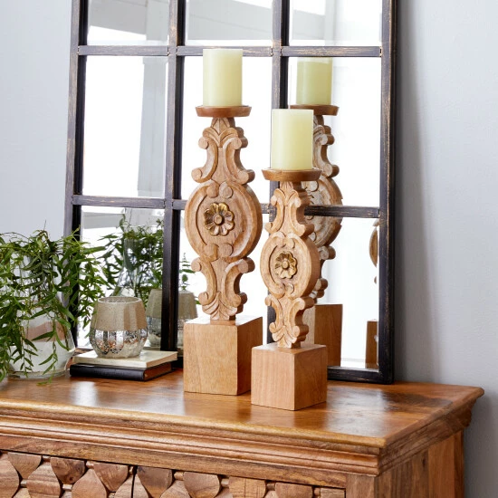 Top 10 ⌛ Studio 350 Brown Wood Natural Candle Holder Set Of 2 - 13 X 5 X 19 🌟 - Image 2