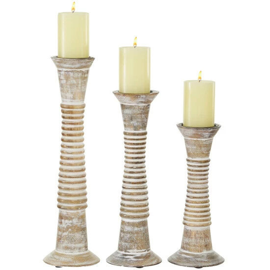 Wholesale 😍 Studio 350 Brown Wood Traditional Candle Holder (Set Of 3) - S/3 12" 15", 18"H 🔥 - Image 2