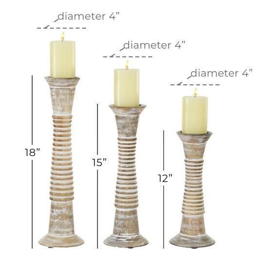 Wholesale 😍 Studio 350 Brown Wood Traditional Candle Holder (Set Of 3) - S/3 12" 15", 18"H 🔥 - Image 5