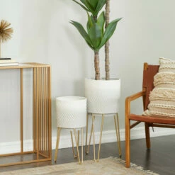 Discount 🔔 Studio 350 White Metal Modern Planter ( Set Of 2) - S/2 26", 20"H 🔥