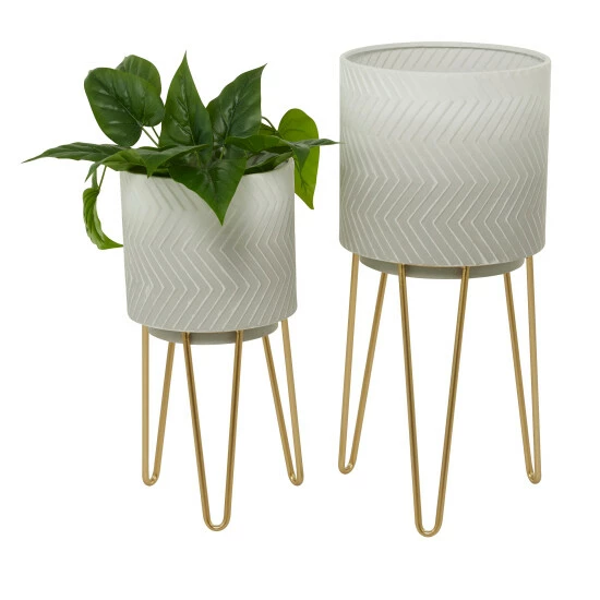 Discount 🔔 Studio 350 White Metal Modern Planter ( Set Of 2) - S/2 26", 20"H 🔥 - Image 2