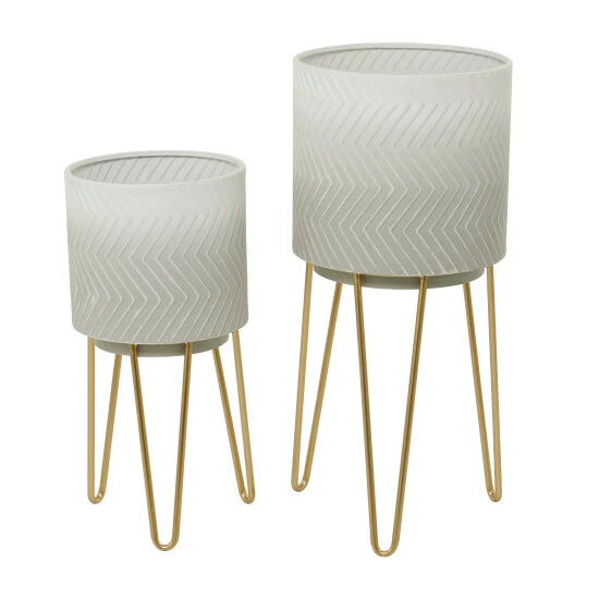 Discount 🔔 Studio 350 White Metal Modern Planter ( Set Of 2) - S/2 26", 20"H 🔥 - Image 3