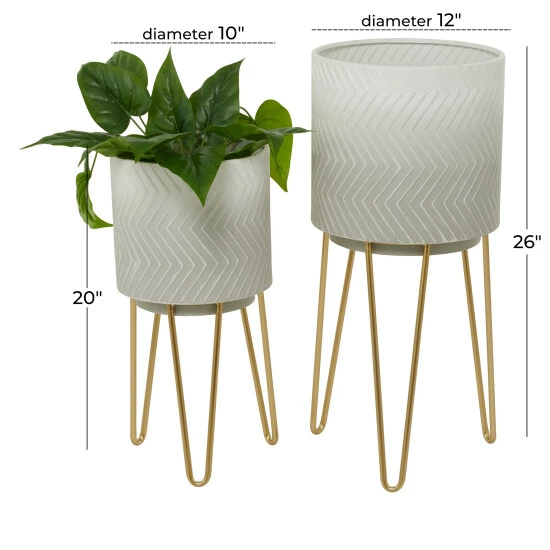 Discount 🔔 Studio 350 White Metal Modern Planter ( Set Of 2) - S/2 26", 20"H 🔥 - Image 7