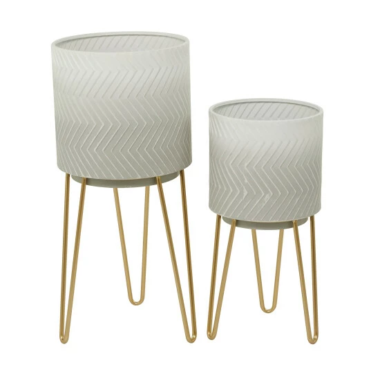 Discount 🔔 Studio 350 White Metal Modern Planter ( Set Of 2) - S/2 26", 20"H 🔥 - Image 8