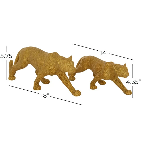 Best Pirce 🤩 Studio 350 Gold Polystone Glam Sculpture Leopard (Set Of 2) - 18 X 4 X 6 And 14 X 4 X 4 🤩 - Image 7