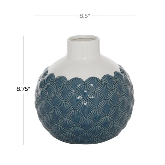 Best Pirce 💯 Studio 350 Blue Ceramic Coastal Vase 9 X 8 X 8 - 8 X 8 X 9Round ⭐ - Image 5