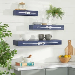 Buy 🔔 Studio 350 Blue Wood Contemporary Wall Shelf (Set Of 3) - 32 X 10 X 3 ❤️