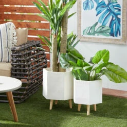 Brand new 🎁 Studio 350 Ceramic Contemporary Planter (Set Of 2) - S/2 15", 17"H Dark Grey 🎉